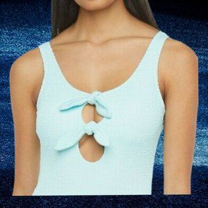 DECREE PLUS SIZE LIGHT AQUA BLUE TEXTURED PEEKABOO ONE PIECE SWIMWEAR SIZE 3X